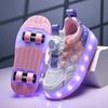 28-36 Детские Большие Размеры Четырехколесные Разборные В Плоские Спортивные Туфли Светодиодная Сетка Освещенная Спортивная Обувь Детская Обувь