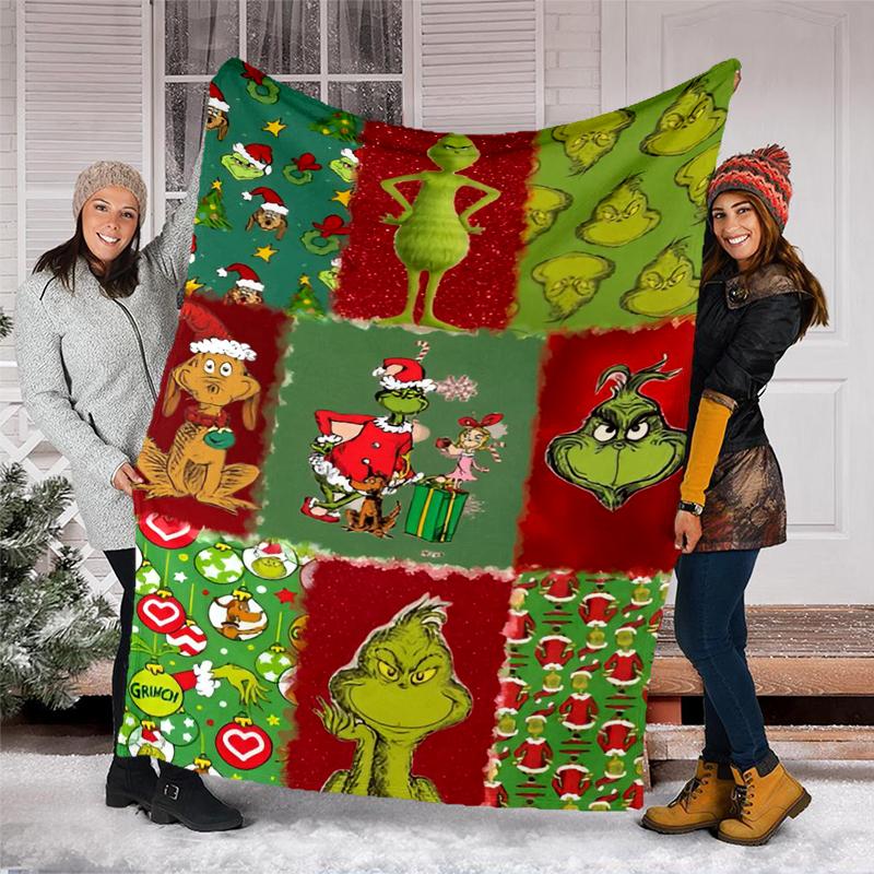 Grinch Theme Printed Blanket Perfect For Couch Bed Travel Outdoor Use Machine Washable Cozy Durable