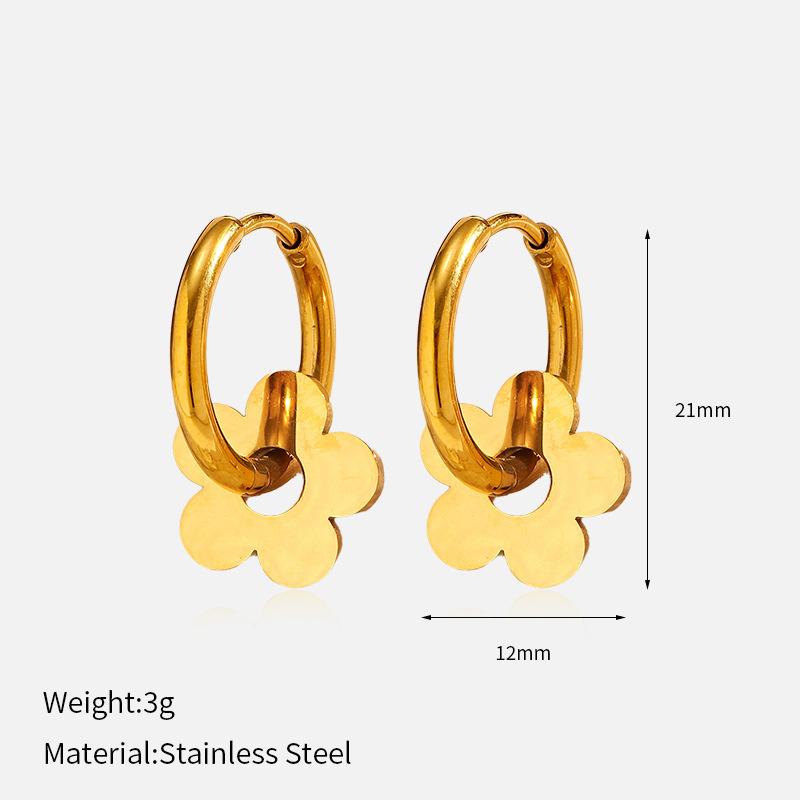 INS Style 18K Gold Flower Titanium Steel Earrings Luxury Minimalist Premium Hoop Earrings Tarnish Free Ear Jewelry