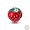Медный кулон с бусинами Красный блестящий циркон Фрукт Клубника Вишня Для оригинального браслета 3 мм Женские изящные украшения