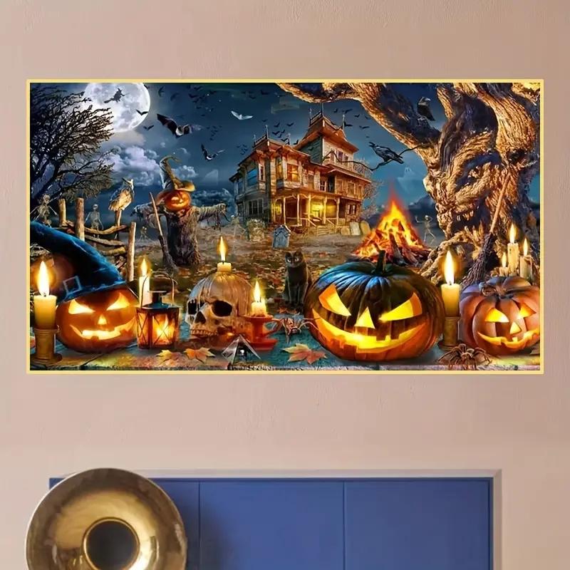 5d Алмазная картина DIY Круглая алмазная живопись Ужасающий Хэллоуин Мультфильм Зло Тыква Призрак Надгробие Дом-призрак Мозаика Искусство Домашнее украшение