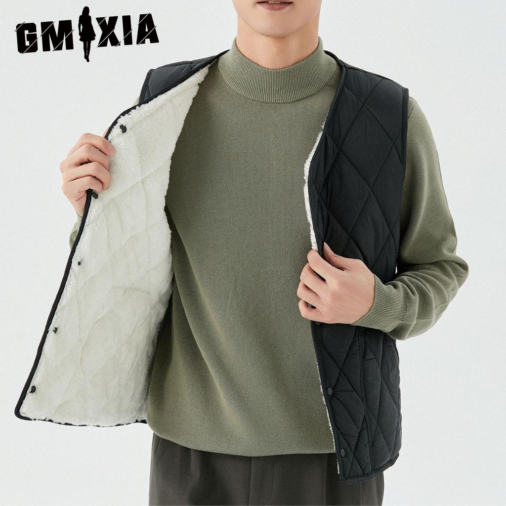 GMXIA Мужской жилет осень-зима плюс флис теплый для молодежи и среднего возраста с внутренним карманом мужской короткий жилет с ромбовидными пуговицами