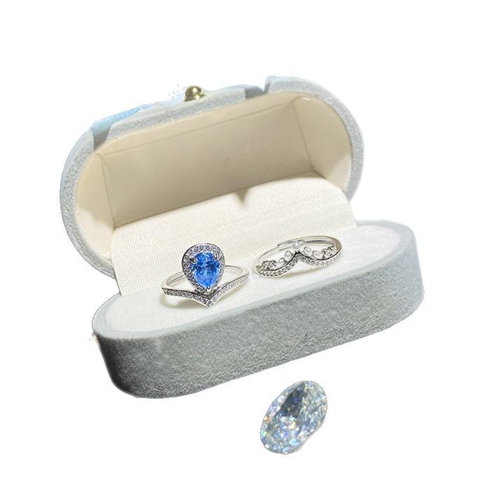 Серебряное кольцо S925 с французским сапфиром и цирконом, двухслойное, с бриллиантами, свадебный набор