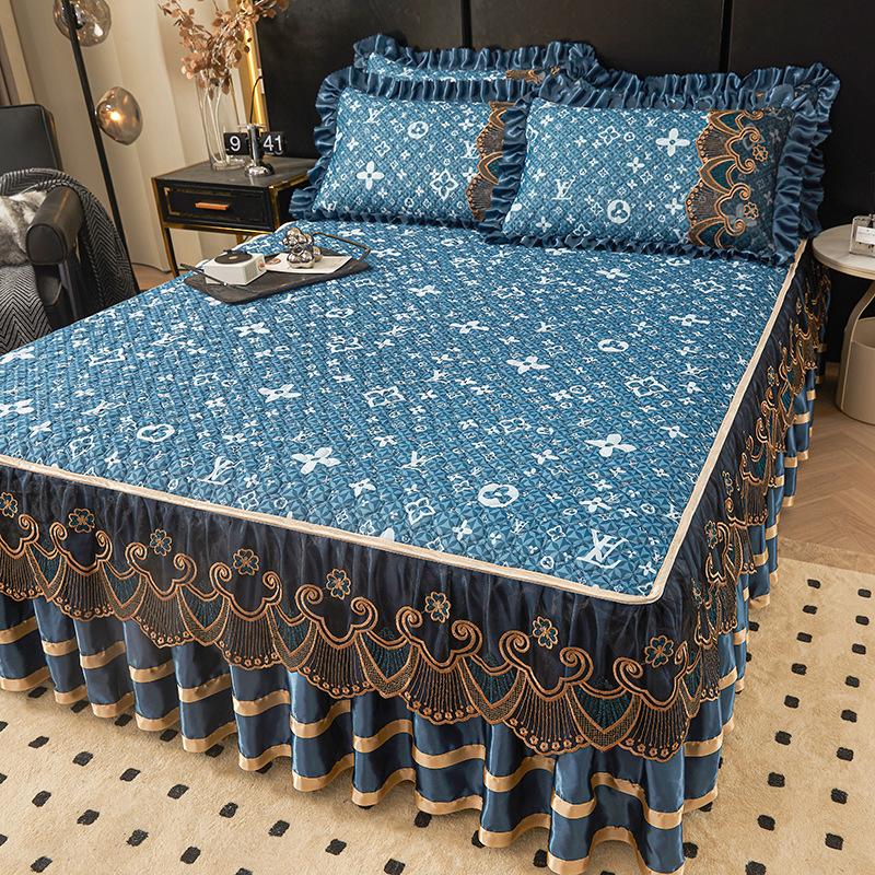 Летний латексный коврик из ледяного шелка, летний коврик из трех частей, кружевная юбка-кровать, съемное покрывало в европейском стиле, коврик для кондиционирования воздуха, постельные принадлежности