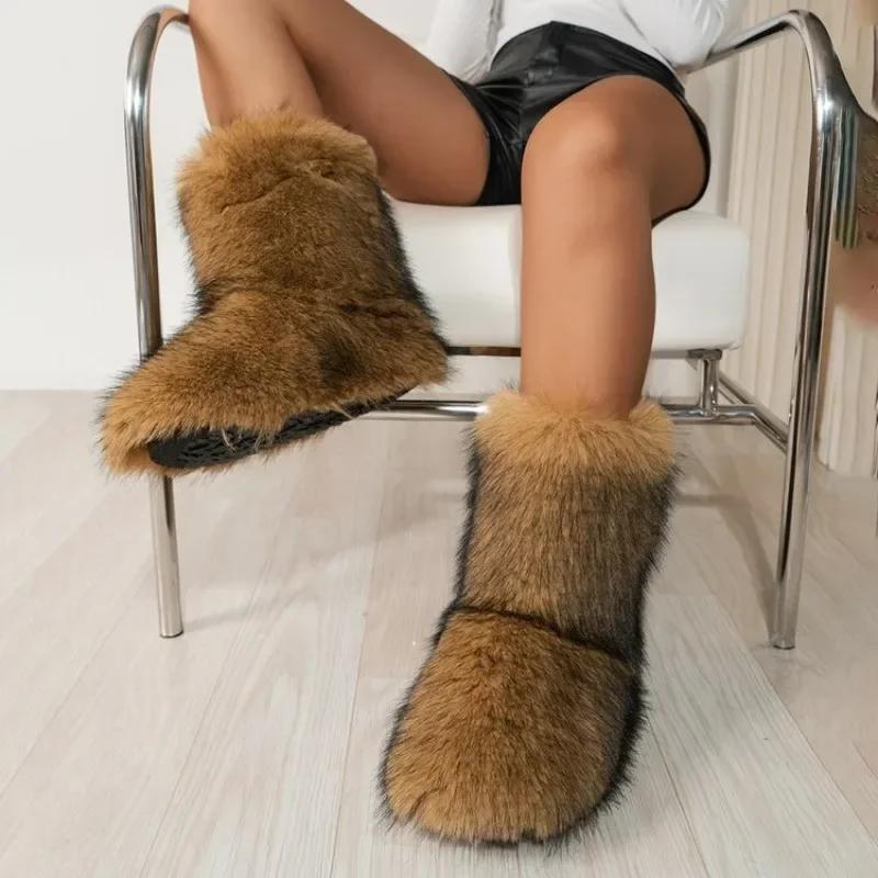 2024 Новая мода лисьего меха женские радужные многоцветные женские зимние сапоги теплые сапоги женские сапоги обувь Bottes De Neige Femmes 36-44