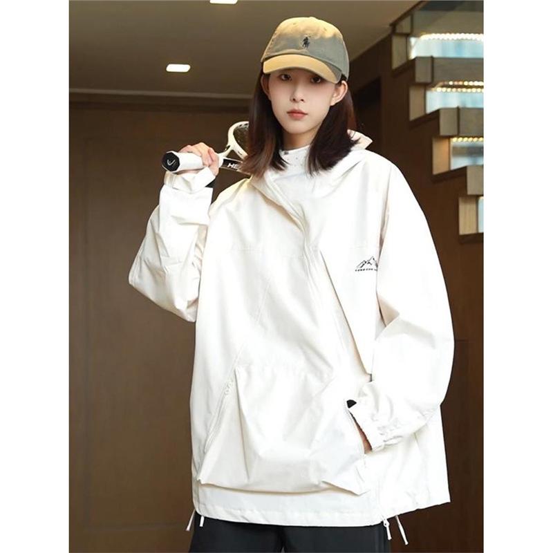 Винтажный американский ветрозащитный анорак унисекс: С капюшоном, Непромокаемый, Косая молния для осени/зимы