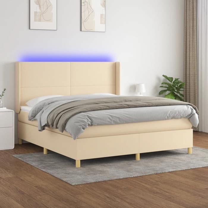VidaXL Slatted Bed Base with Mattress and LED, Upholstered Bed, Double Bed, Adult Bed for Interior Bedroom, 3138730