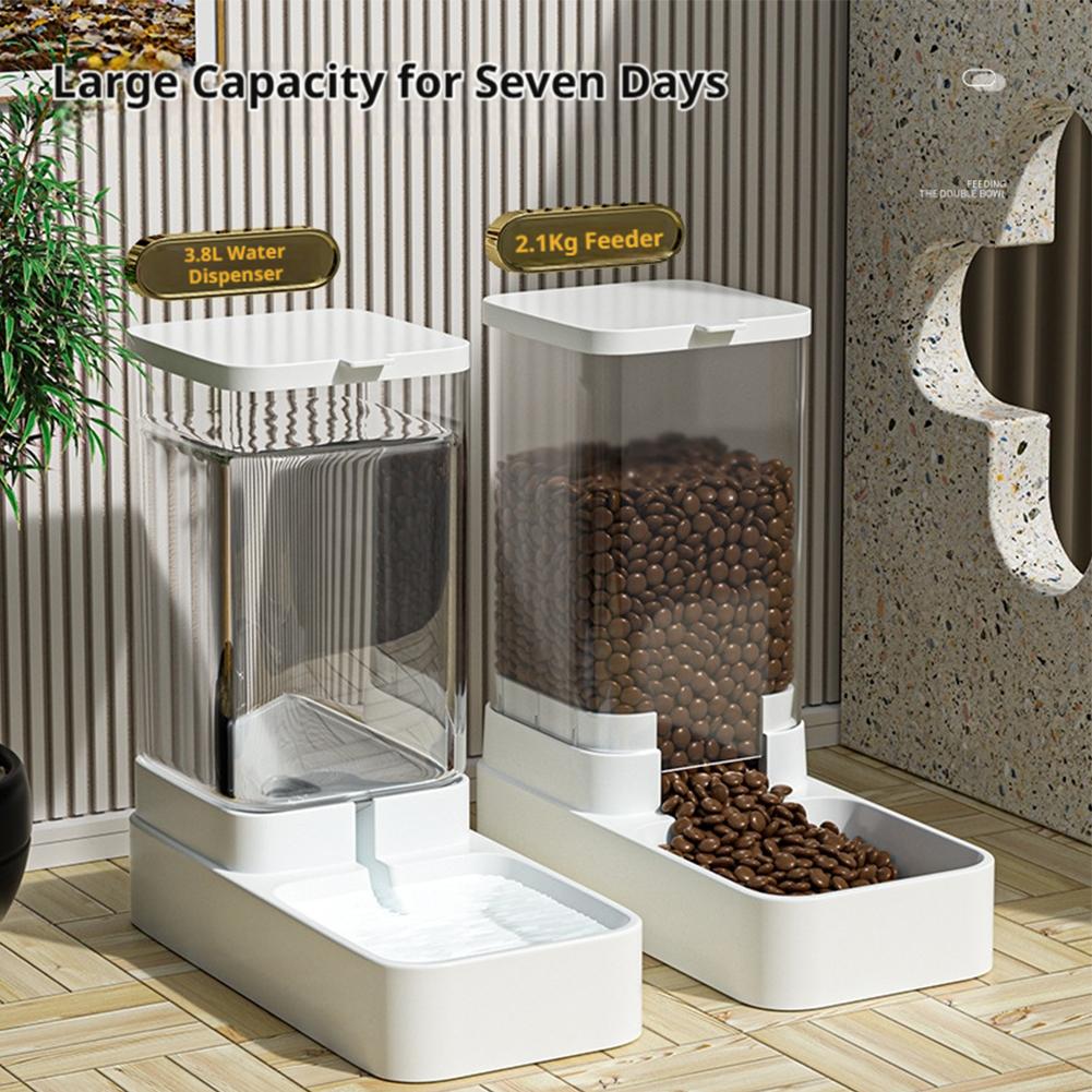 Automatic Large Capacity Gravity Pet Food Feeder Water Dispenser Set Transparent Storage Tank Cat Dog Food Water Dispenser Combo