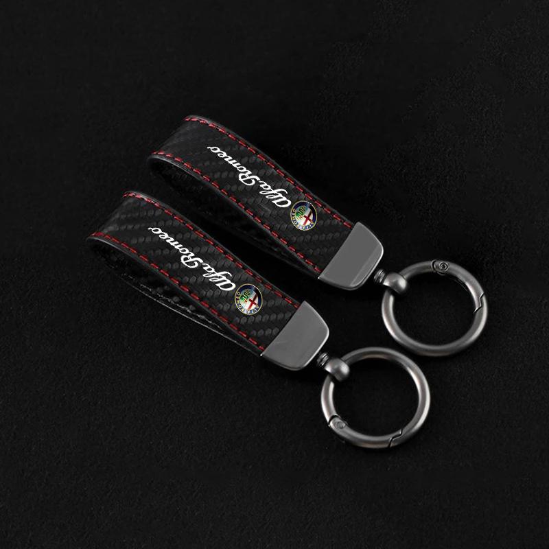 XTXG4 Carbon fiber Car Key Chain Leather Keychain Ring For Alfa Romeo Giulia Stelvio Giulietta 156 159 147 Mito Tonale Brera Disco V