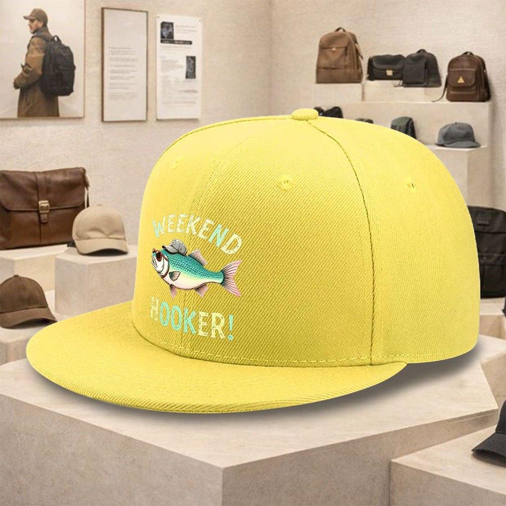Weekend Hooker Fishing Graphic Flat Brim Baseball Cap Polyester Snapback Hat Casual Unisex Adult Teen Outdoor