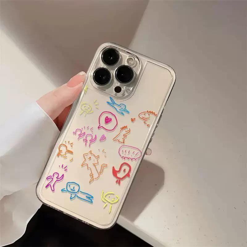 Cute Doodle Clear Phone Case, Colorful Cartoon Dinosaur Animal Shockproof Cover for iPhone