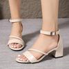 2025 Summer New High Heeled Sandals Fashion Round Toe Open Toe Ladies Shoes New Concise Fairy Style  Low Heel Square Heel Shoes