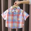 Boys Cotton T-Shirts Fashion Kids Short Sleeve Plaid Blouse for 2-10 Years Children Clothing Casual Tops