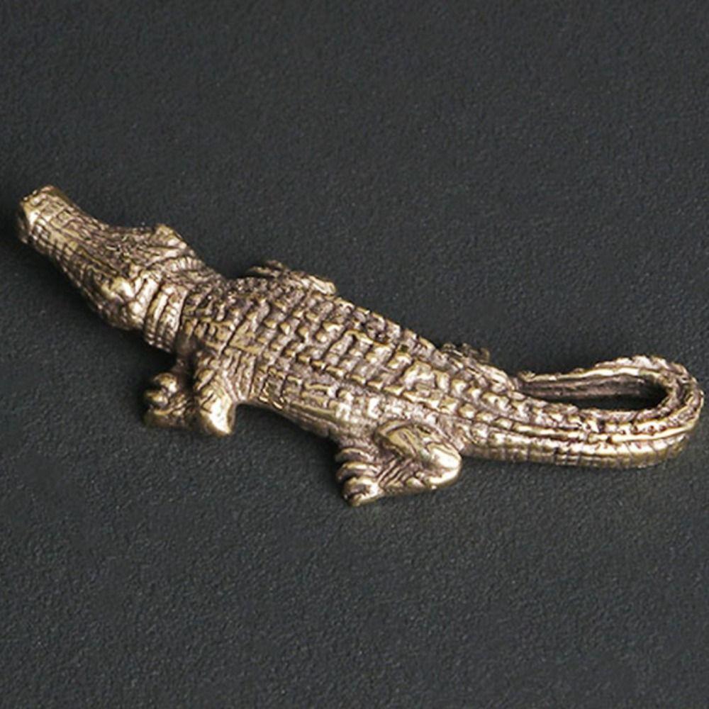 Brass Crocodile Statue Small Key Chain Vivid Animal Model Home Decor