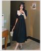 2025 Summer French Retro Tea Break Hepburn-Style Waist-Slimming Black Maxi Dress