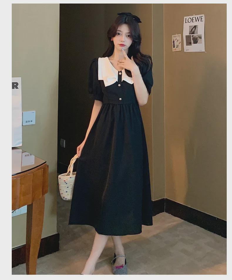 2025 Summer French Retro Tea Break Hepburn-Style Waist-Slimming Black Maxi Dress
