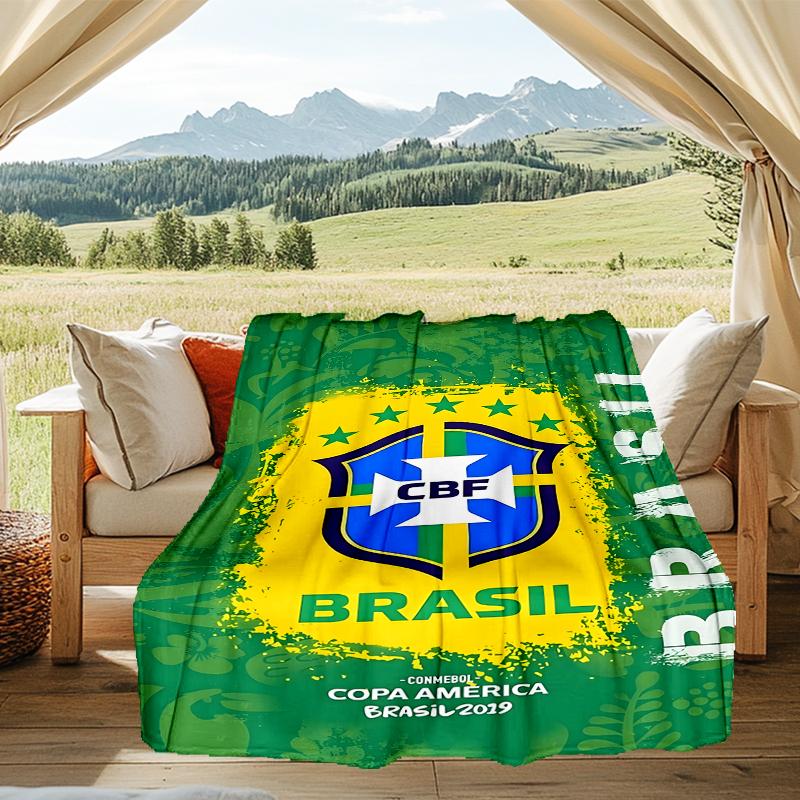 1PC Brazilian Football Federation Printed Soft Flannel Blanket Throw for Adult Bedroom Living Room Sofa Camping Travel Fan gifts Christmas Gifts