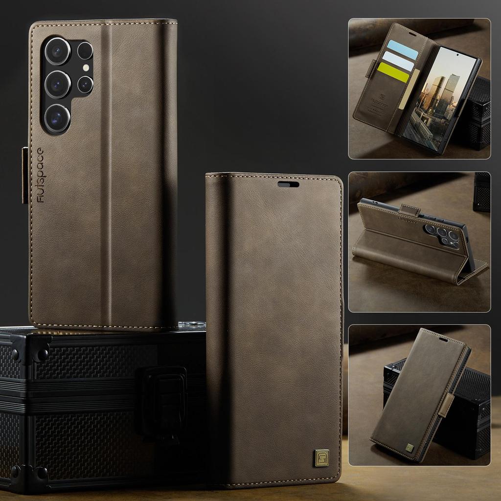 Роскошный Ретро Чехол-кошелек для телефона из коровьей кожи с подставкой-книжкой для iPhone 17 16 15 Pro Max Samsung S25 S24 Ultra Redmi Note 14 13 с магнитным слотом для карт и откидной крышкой