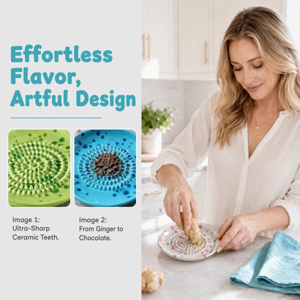 Splashed Ink Ceramic Manual Grinder Round Kitchen Grinding Tool Seasoning Grater Plate Baby Food