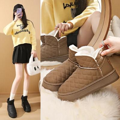 Новые зимние толстые плюшевые теплые зимние ботинки женские без застежек на плоской подошве хлопковые туфли женские нескользящие водонепроницаемые ботильоны женские