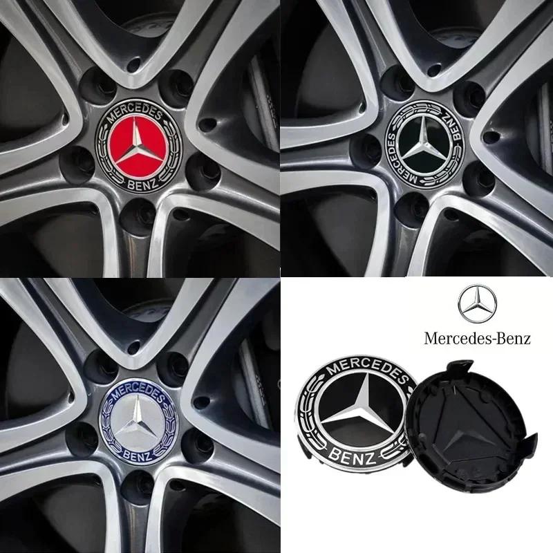 2025 Hot 4 Pieces/Set 75mm For Mercedes Benz AMG W203 W206 W220 W205 W211 W212 Car Wheel Center Hub Caps Benz Emblem Tire Rim Co