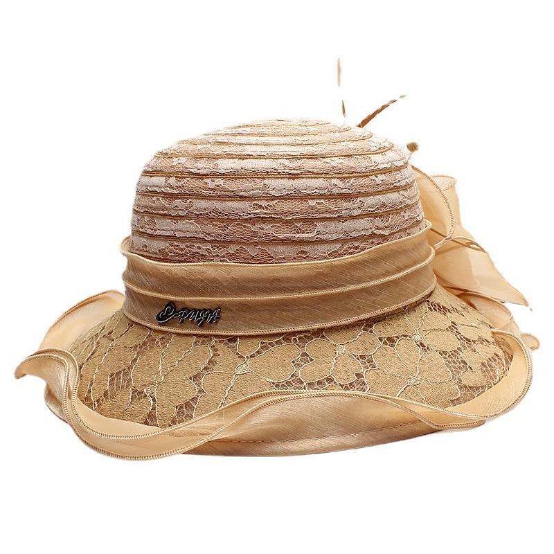 European and American hats women's summer fungus edge big brim sun hat lace sunscreen bucket hat elegant flower sun hat
