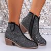 Women's Ankle Boots with High Heel 2024 High Quality Autumn Zipper Shoes Women Thick Heel Fashion Bling Boots Female Botas Mujer