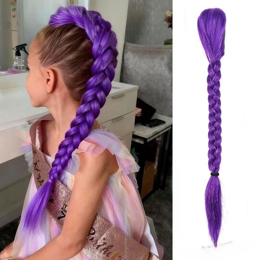Группа Охотников на Ведьм Коса-хвостик Плетеная Накладка на Волосы с Резинкой для Девочек - Фиолетовый Плетеный Парик