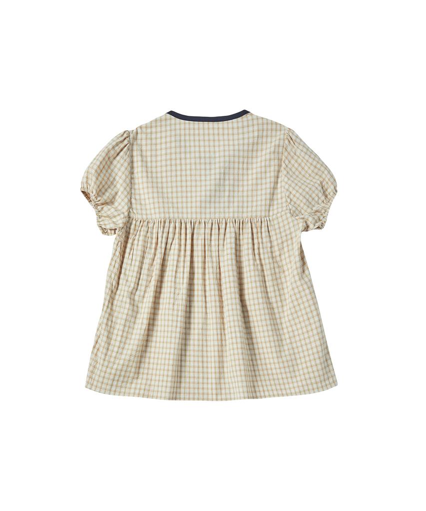 COMONINOZ W Check Half Blouse [Beige]