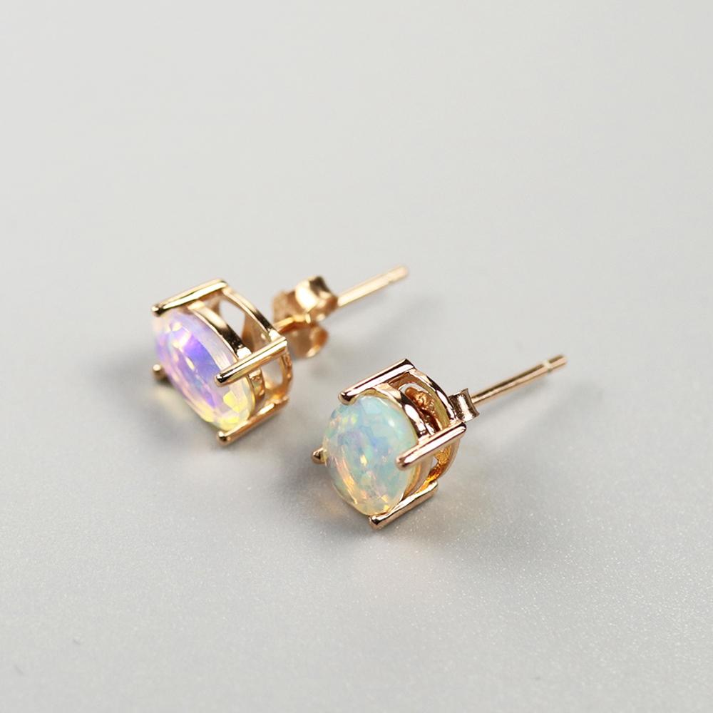Bolaijewelry Серьги из натурального эфиопского опала 1 карат, овальные, 5*7 мм, драгоценный камень, простой дизайн, серьги из стерлингового серебра 925 пробы, ювелирные изделия для девочек и женщин