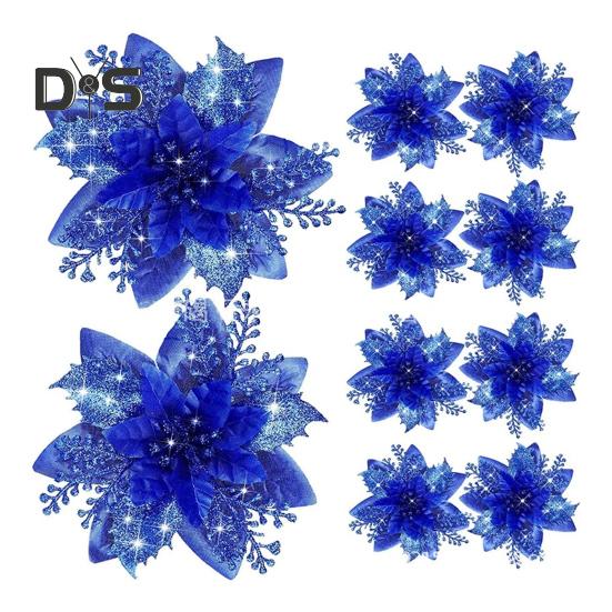 12 шт. блестящих рождественских украшений в виде пуансеттии с зажимами, искусственные цветы для украшения рождественской елки, свадебного венка