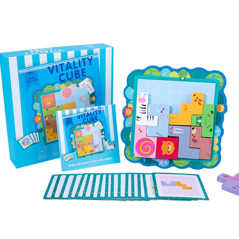 Children's Puzzle Creative Wooden Three-dimensional Puzzle Tetris Three-dimensional Animal Puzzle Puzzle Board Building Block Toy