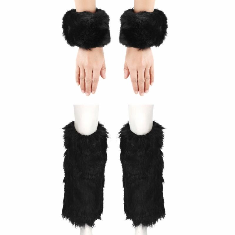 Faux Furs Cuffs Furry Wrist Bands Leg Warmers Wrist Cuffs Warmer Boot Cuffs for Women Party Cosplay Costumes Accessories