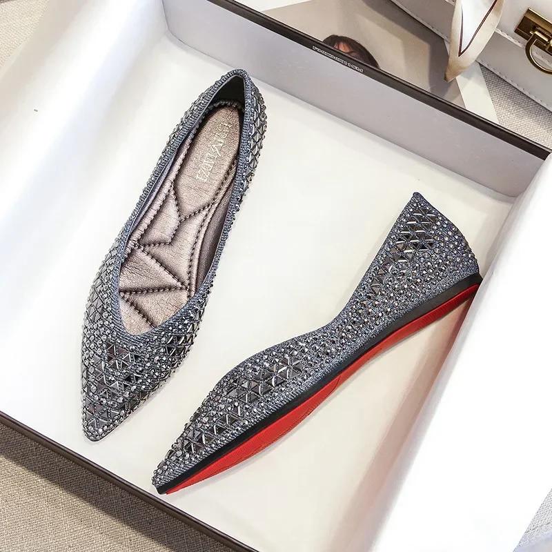 Женские балетки 2024 Новые Стразы Плоские Повседневные Лоферы Женские Большие Размеры 43 Слипоны Мокасины Chaussure Femme