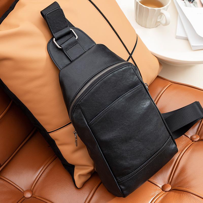 Men's Genuine Leather Chest Bag Fashion Simple Business Top Layer Cowhide Crossbody Bag Large Capacity Crossbody Bag