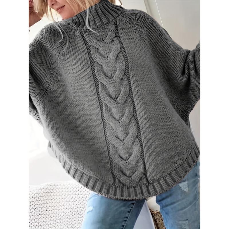 Женский винтажный черный свитер с косами, высоким воротом, свободного кроя, повседневный пуловер, винтажный свитер | Узор косы, платье-свитер