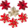 10/5pcs 15cm Glitter Christmas Flowers Artificial Poinsettia Flower Head Xmas Tree Ornament Home Decoration Navidad New Year