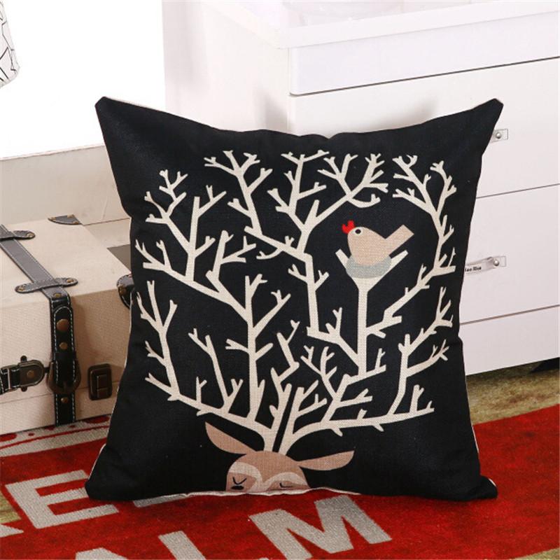 45x45cm Cotton Linen Sofa Cushion Cover Vintage Cartoon Animal Flower Printed Living Room Decorative Pillow Case