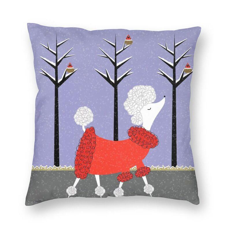 Розовая трансформируемая наволочка с изображением белого пуделя для домашнего декора, наволочка для дивана для любителей собак, гостиная, спальня