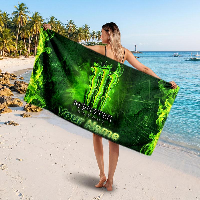 Пляжное полотенце Monster Energy с индивидуальным текстом имени, Мягкое впитывающее полотенце для пляжа, бассейна, путешествий, Персональный подарок