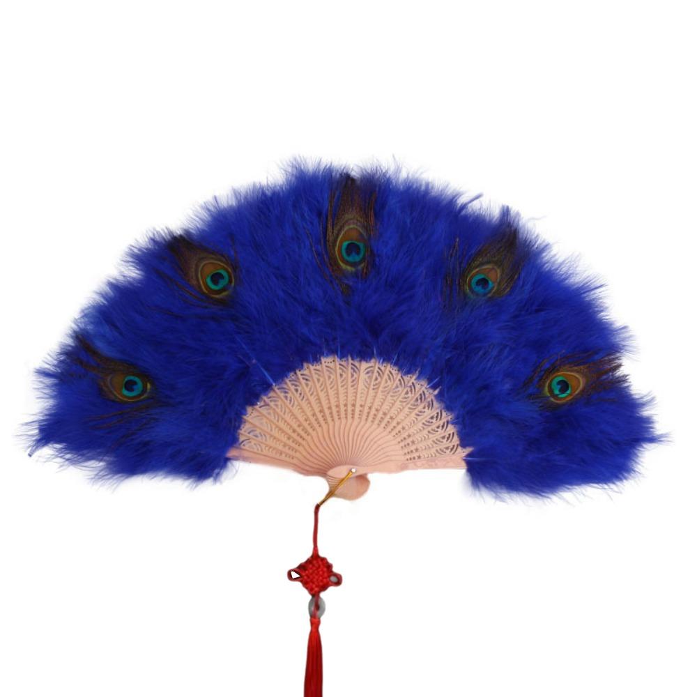 Handheld Peacock Feather Fan With Tassel Feather Dance Fan Elegant Folding Hand Fan Home