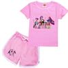 Kids Girls Anime Cartoon POP Singer Rumi Zoey Mira Printed Casual Short Sleeves T-Shirt Shorts Clothes Set