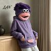 Unisex Casual Sweatshirt Big Mouth Creature Flannel Hoodie with Comb, Men Women Oversized Hooded Long Sleeve Sweatshirt, Thickened Plush Pullover Top