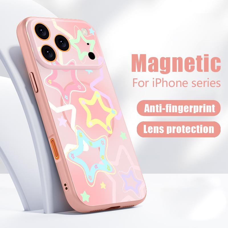 Чехол со звездным узором 'Lucky Stars' для iPhone 17 Pro Max Магнитный для Magsafe Гибридная тонкая матовая крышка для iPhone 16 15 14 13 Pro Max
