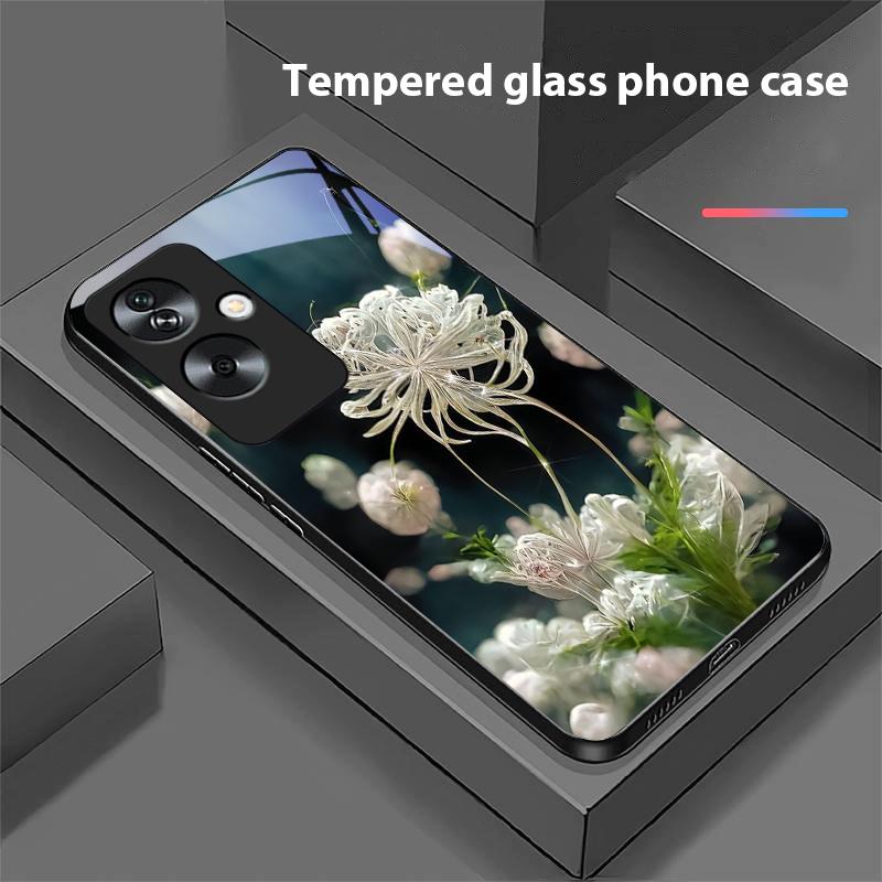 Золотой Пион Зеленый Для Oppo A79 5G 58 78 74 60 4G Reno 11F Realme GT 6 11 Note 50 10 C55 X2 Закаленное Стекло Черный Чехол для Телефона