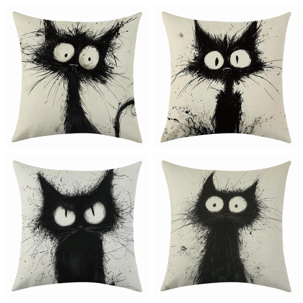 Новая необычная льняная наволочка с кошкой, простой комплект из четырех предметов с бирками