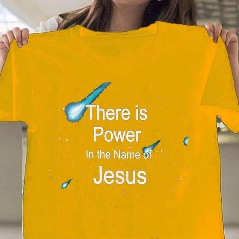 Сила в имени Иисуса Печать Женская футболка Короткий рукав O-образный вырез Свободная женская футболка Женская футболка Топы Mujer