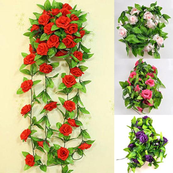 Fake Flower Vine Realistic Looking Decorative Cloth Outdoor Simulation Rose Flower Vine for Home