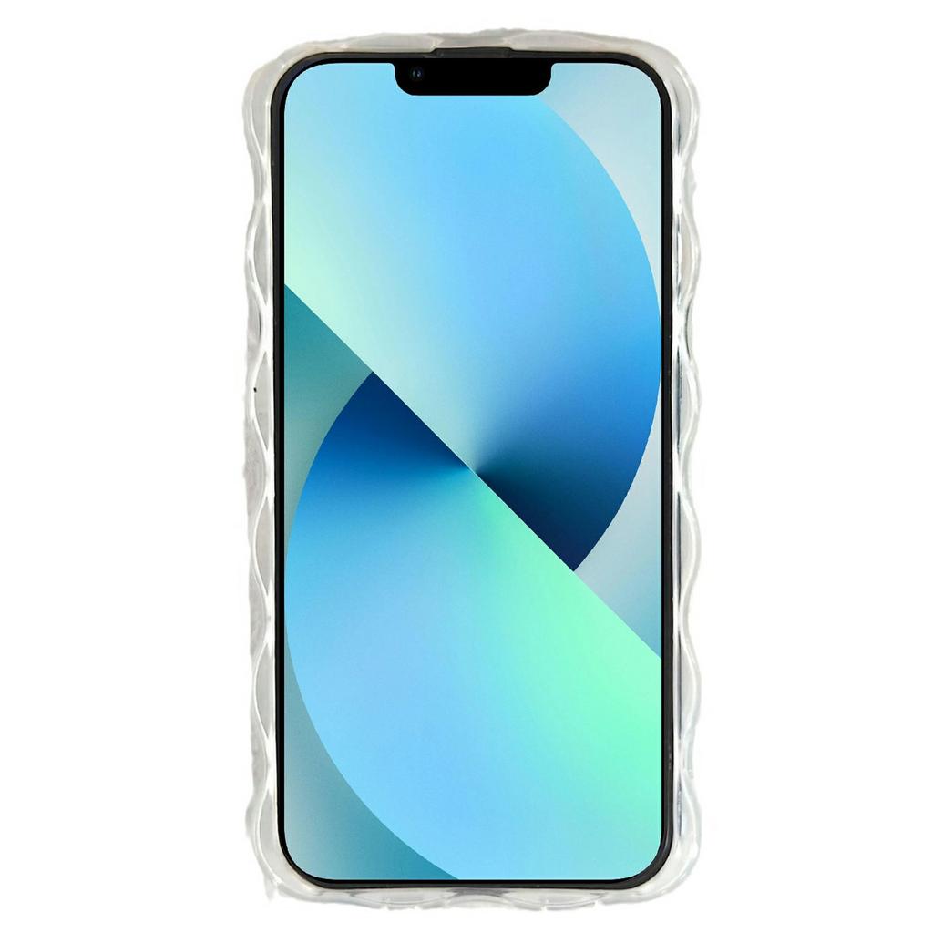 For iPhone 13 Case Oil Painting Flower Pattern TPU Phone Cover with Curly Wave Frame