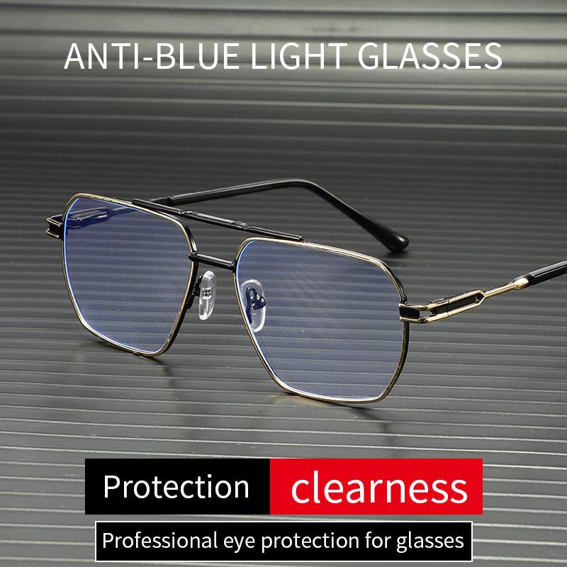 New Business Polygonal Frame Anti-Blue Light Double-Beam Frame Blue Light Glasses for Men Metal Frame Computer Glasses 6008